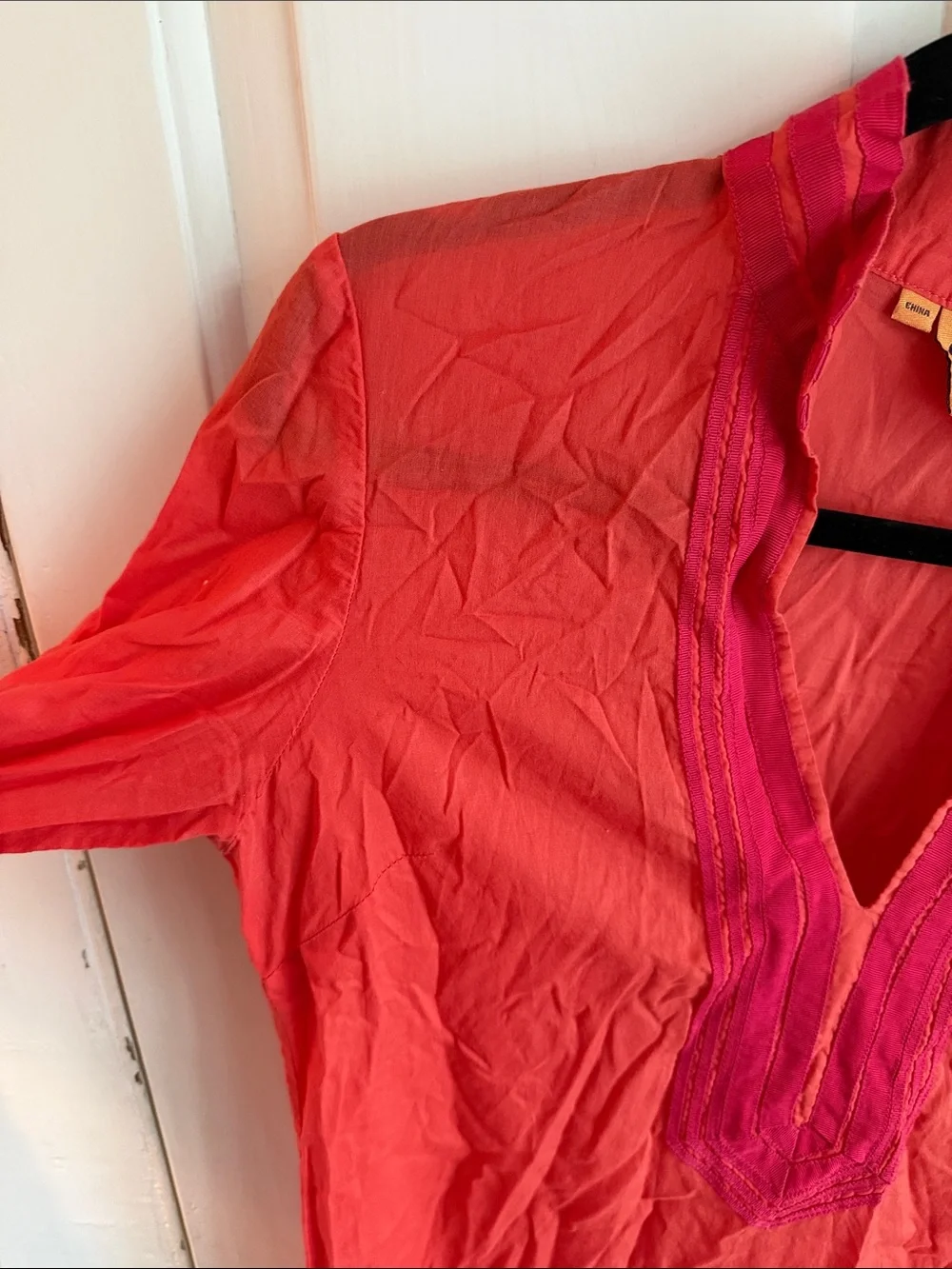 Tory Burch Coral Tunic with Pink Embroidered Trim